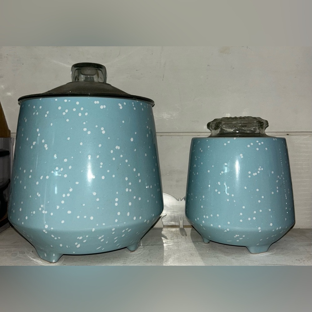 Blue Speckled Canister Set with Glass Lids